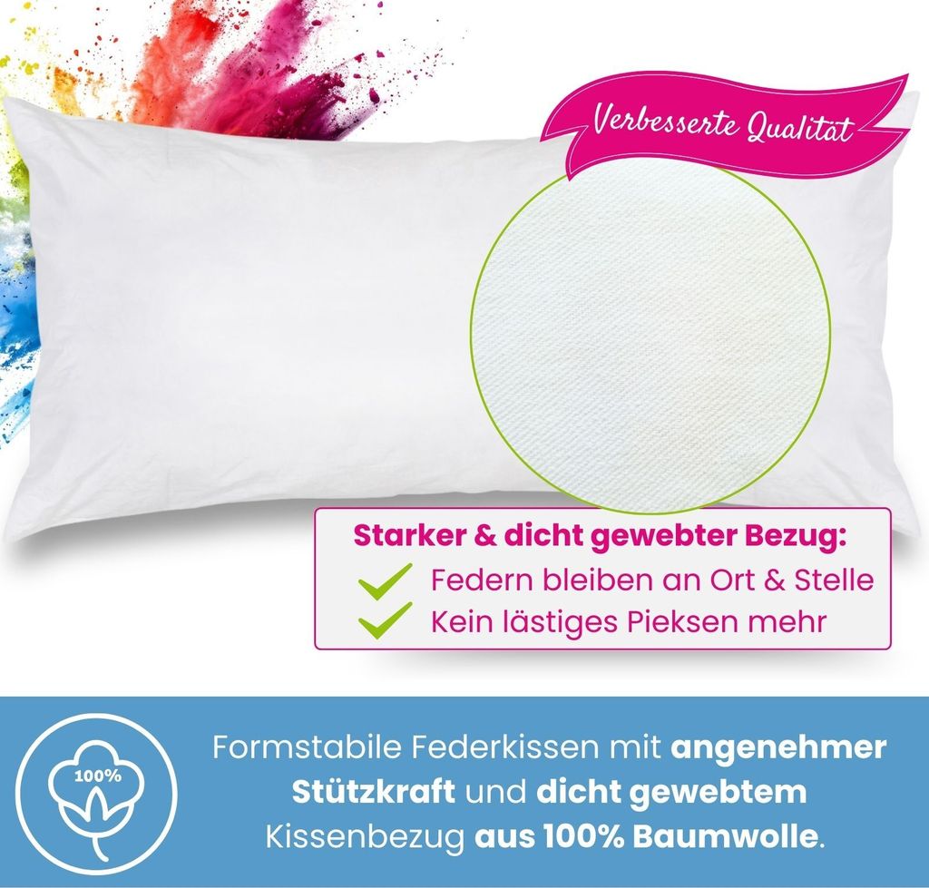 wometo 2 Stück / 2er Set Federkissen 100% Federn 40x80 - Produktbild 3