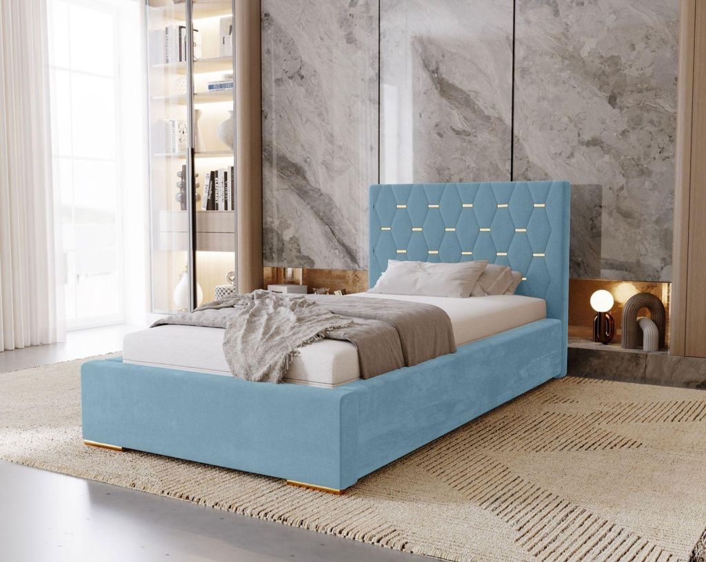 Einzelbett 100x200 mit Stauraum DANVILLE 1 - hellblau