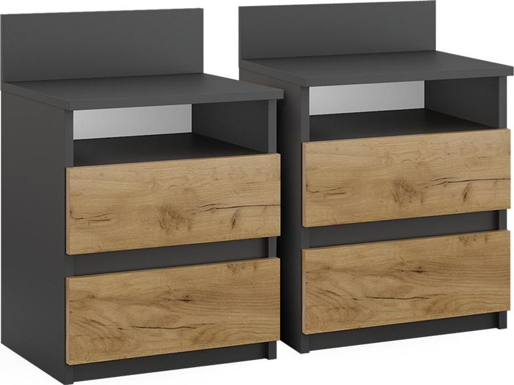 Nachttisch Vicco Monty Anthrazit/Goldkraft Eiche 2er Set, Produktbild 