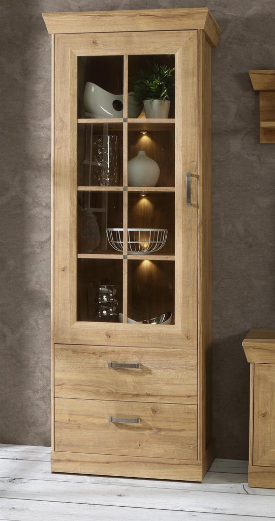Vitrine Standschrank Vitrinenschrank Standvitrine Beistellschrank "Kalamaria II" Waterford Eiche