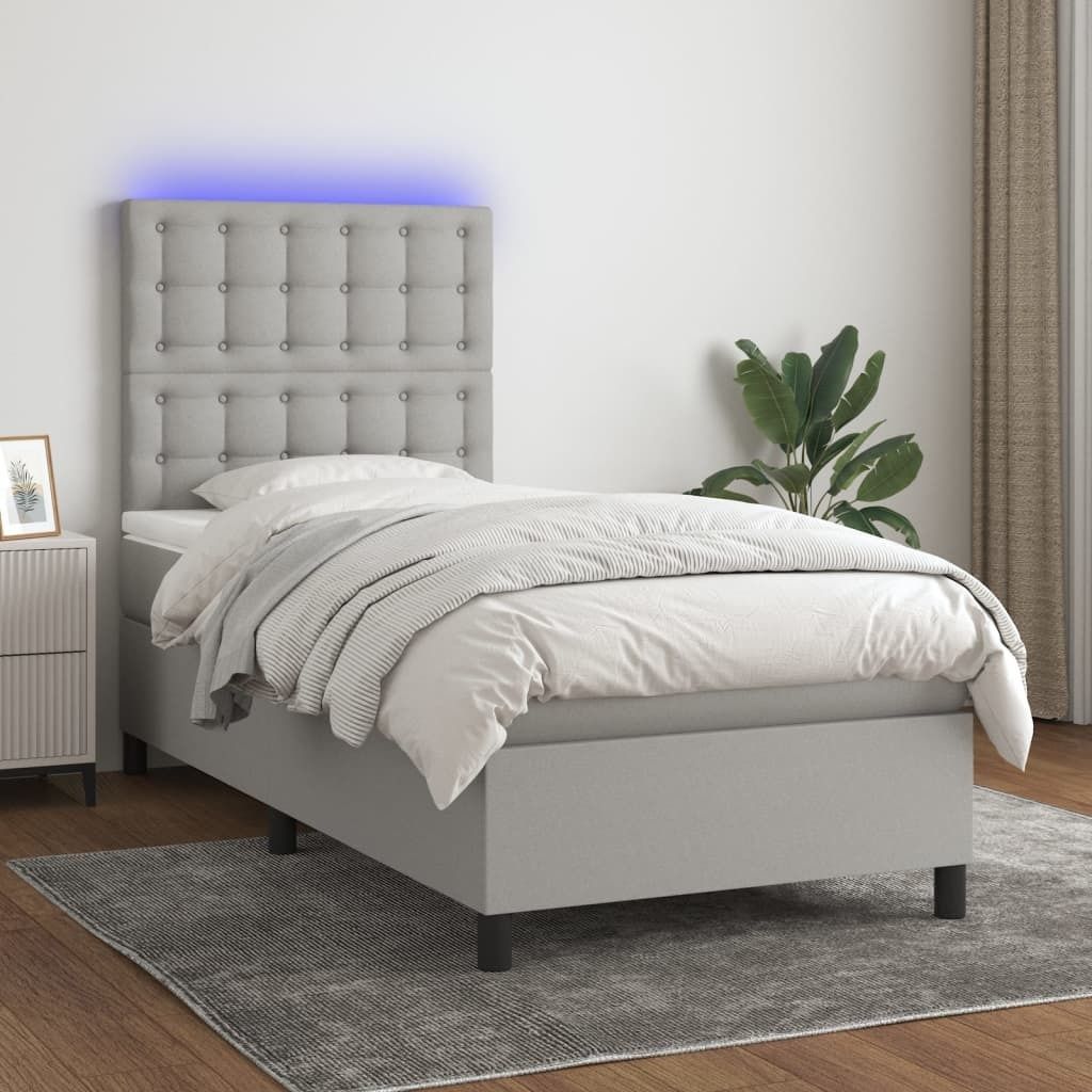Maison Exclusive - Boxspringbett mit Matratze & LED Hellgrau 100x200 cm Stoff