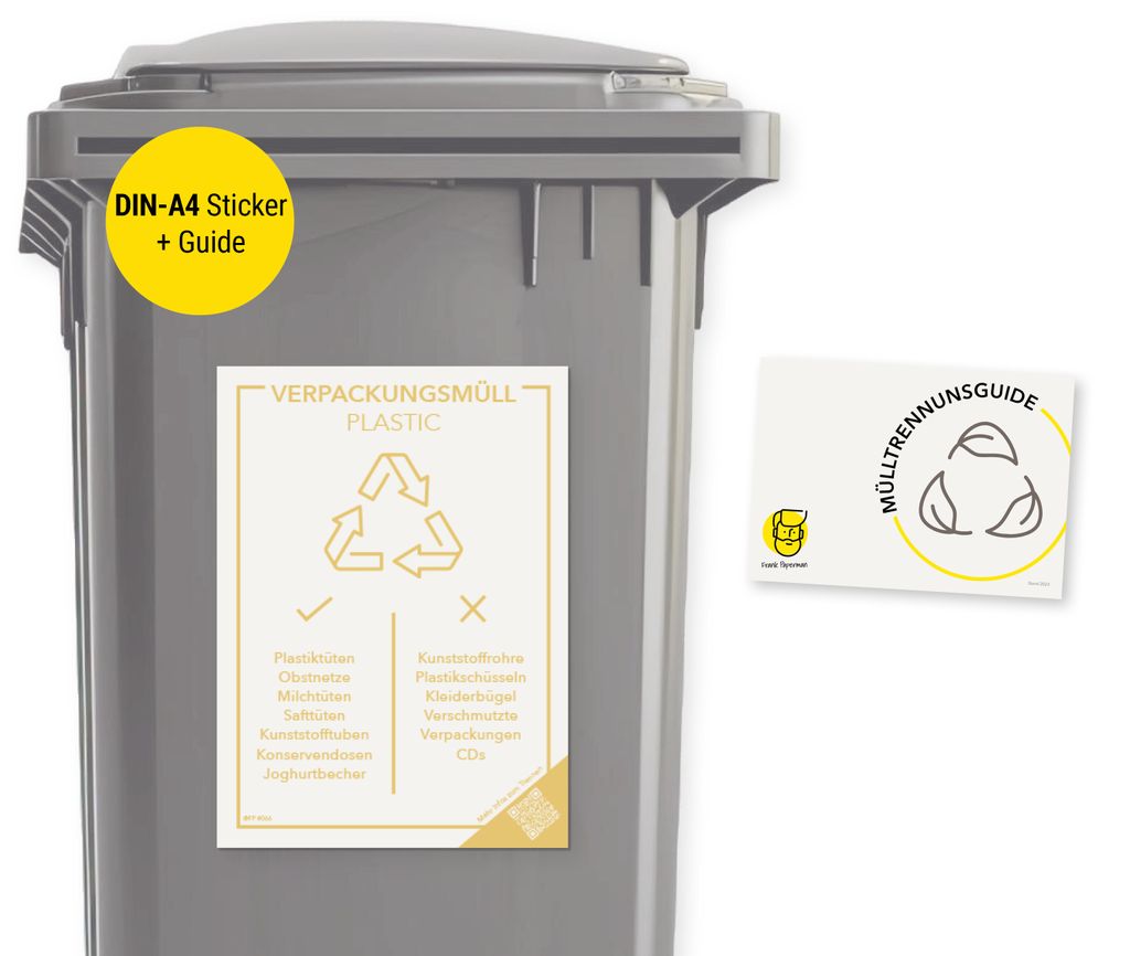 Frank Paperman | 1x Mülltonnen Aufkleber Gelbe Tonne | Wetterfestes A4-Format | Selbstklebend, Geschlitzt für Mülleimer Trennsystem Firma Miet...