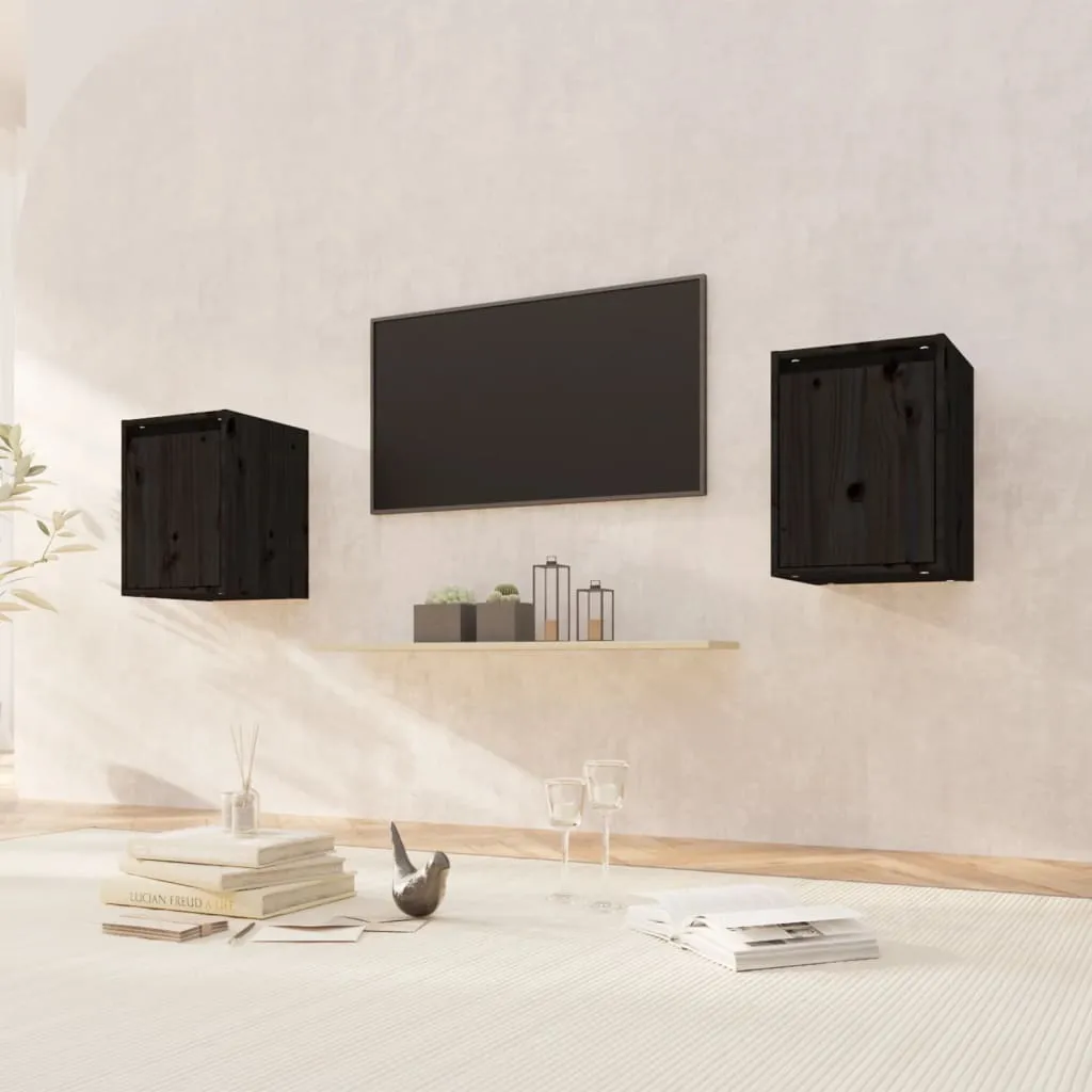 vidaXL Coppia Armadi Pensili Neri in Legno Massello 30x30x40 cm - 11