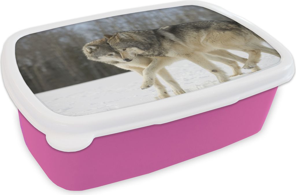 KitchenYeah Lunchbox Brotzeit Brotdose 17x11 cm Wolf - Schnee - Mantel Kinder Brotzeitdose - Lunchpaket - Brotkasten - Sandwich Box