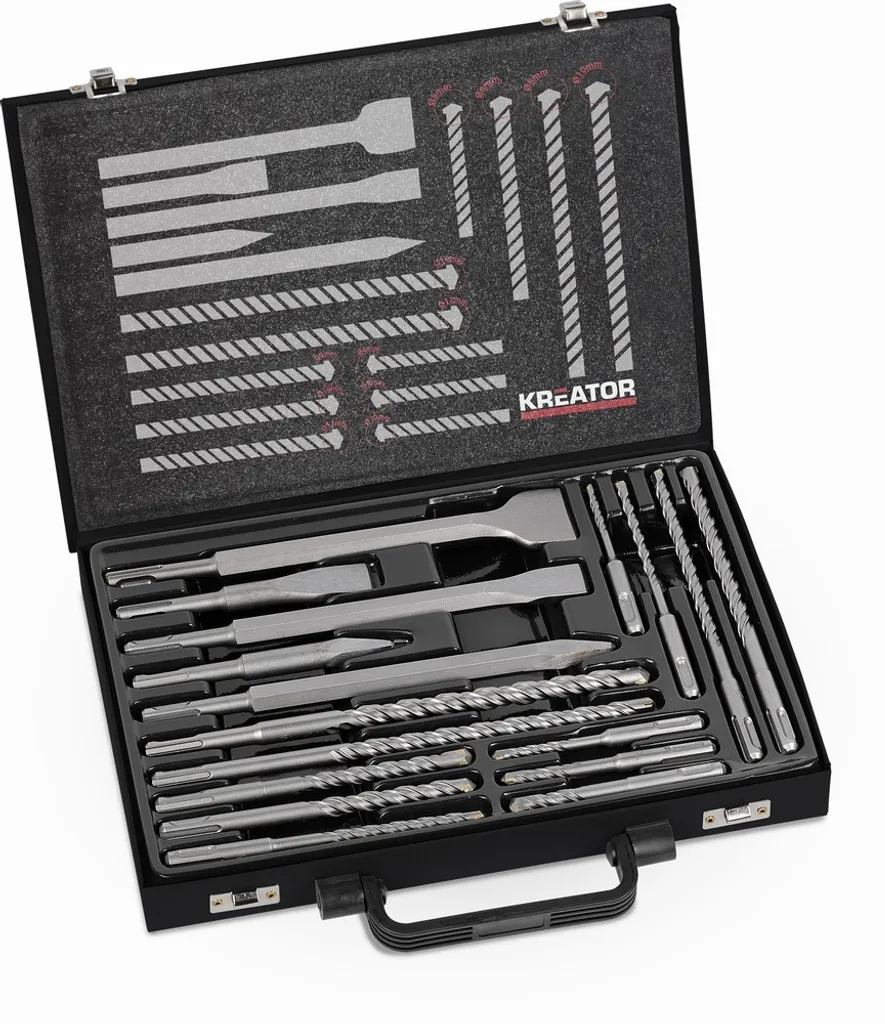 Forets et Burins SDS Acier Haute Résistance Kreator - Set 17 Pcs