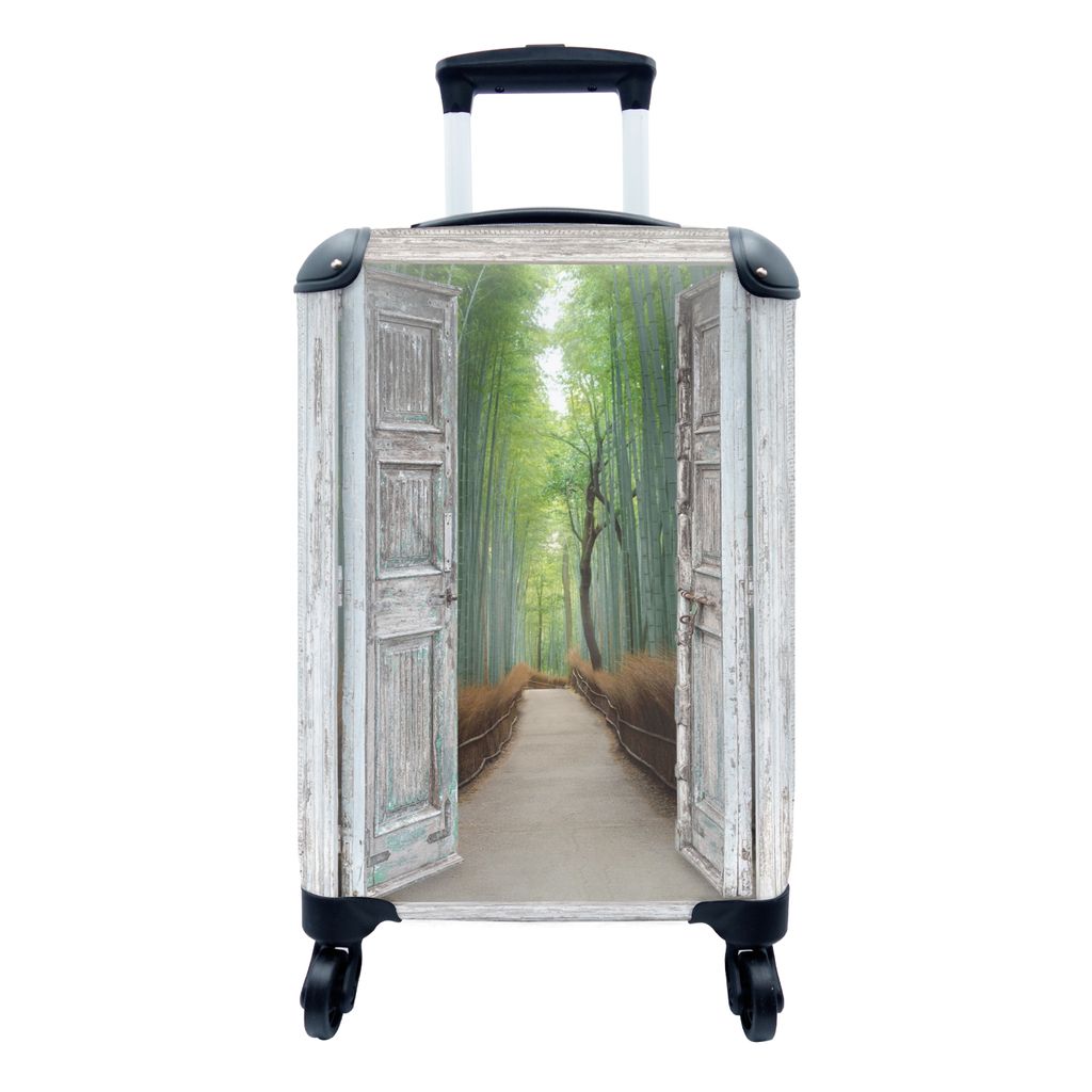 MuchoWow Koffer Handgepäck Trolley Rollkoffer Kleine Reisekoffer mit 4 Rollen - Bambus - Japan - Aussicht - Wald - Cabin Size < 55x40x23 cm & 55...