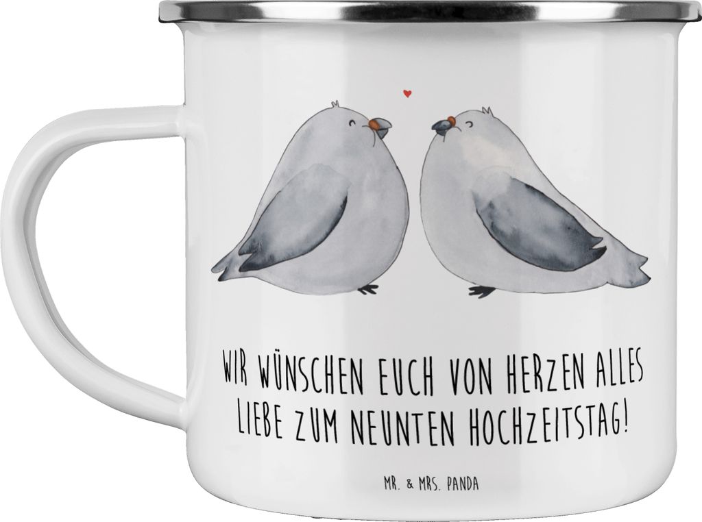 Mr. & Mrs. Panda Teetasse 9. Hochzeitstag Keramikhochzeit - Weiß - Geschenk, Haferl, Heiraten, Zuneigung zeigen, Heirat, Emaille Becher, Stabilit...