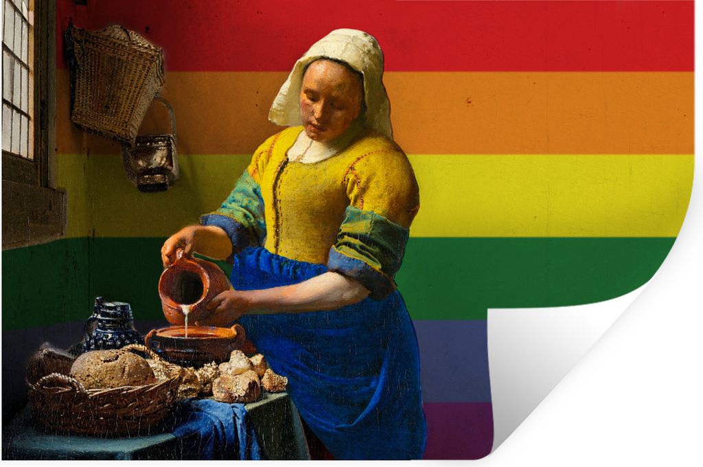 MuchoWow Wandtattoo Wandsticker Wandaufkleber Milchmädchen - Vermeer - Stolz 120x80 cm Selbstklebend und Repositionierbar - Selbstklebend - Foto...