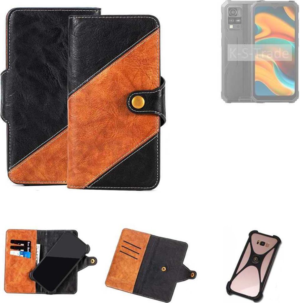 K-S-Trade Handyhülle Schutzhülle Bookstyle Case Wallet-Case kompatibel mit Blackview BV4800 Handy Cover Bumper Klapphülle schwarz hellbraun 1x