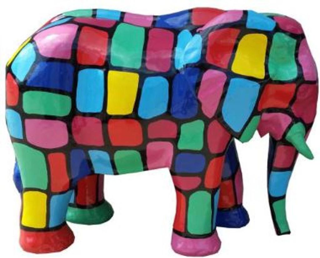 Casa Padrino Designer Deko Skulptur Elefant Mehrfarbig 90 x H. 70 cm - Wetterbeständige Gartendekofigur - Deko Tierfigur - Deko Accessoires