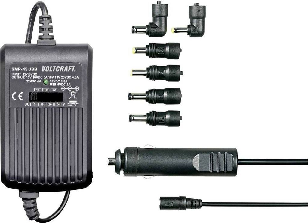 VOLTCRAFT SMP-45 USB Notebook-Netzteil 45 W 9.5 V/DC, 12 V/DC, 15 V/DC, 16 V/DC, 18 V/DC, 19 V/DC, 20 V/DC 3 A