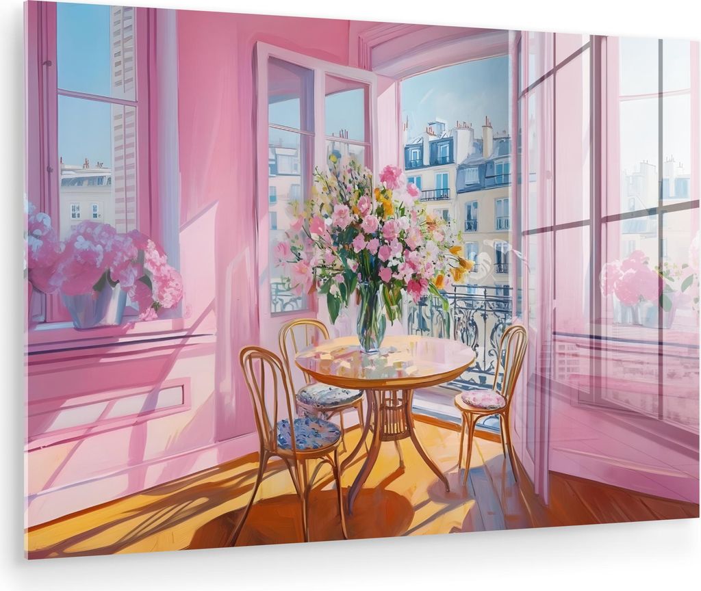MuchoWow Glasbilder - Bilder auf Wandbild - Foto auf Glas Rosa - Stadt - Blumen 60x40 cm Wanddekoration aus Glas - Acrylglasbild - Acrylbilder - Gl...