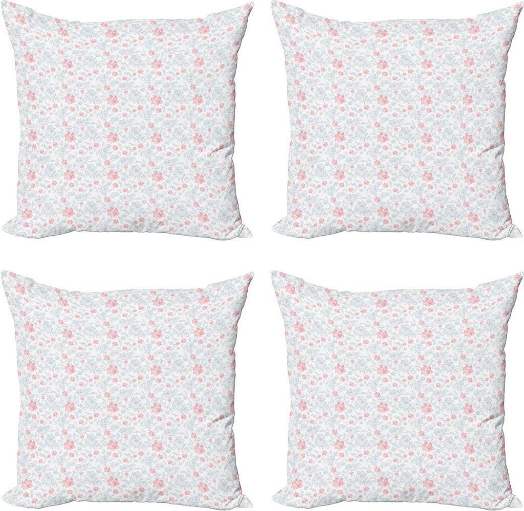ABAKUHAUS rosa Blumen Kissenbezug Set (4 Stück), Pastellblumen, Moderner Doppelseitiger Digitaldruck, 40 cm x 40 cm, Getrocknete Rosen-Blau Grau