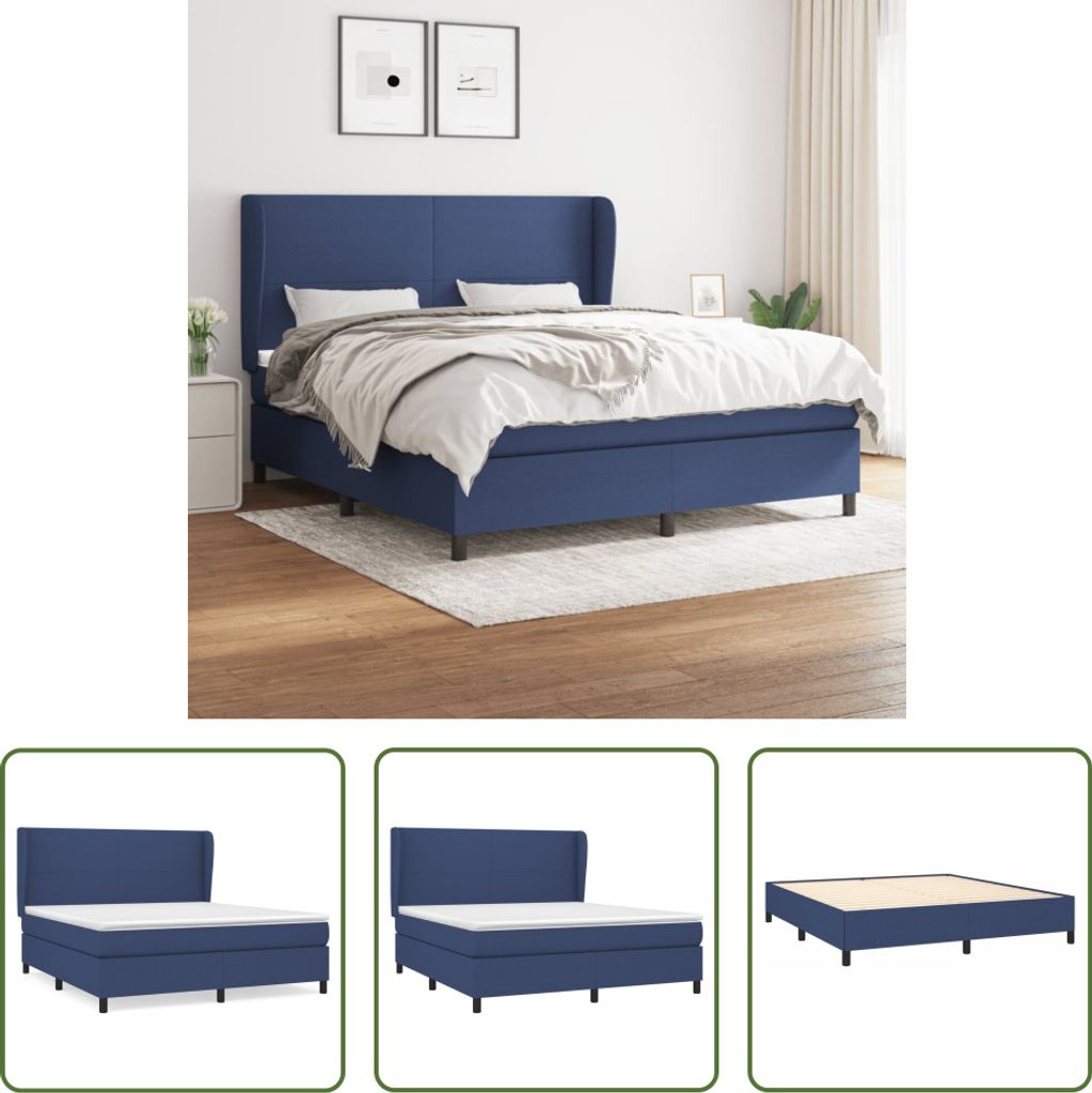 The Living Store Boxspringbett mit Matratze Blau 160x200 cm Stoff