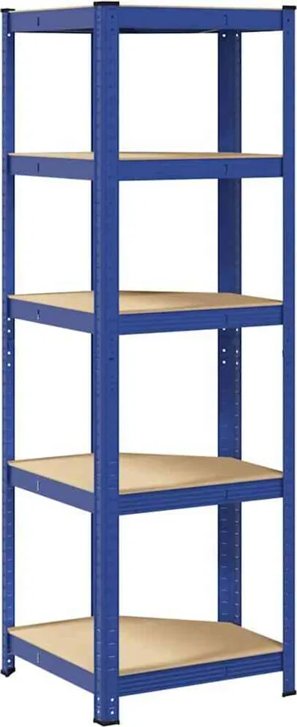 Meuble de rangement d'angle 5 tablettes Bleu Acier et Bois Composite - 6