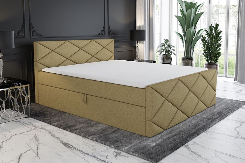 Boxspringbett AXU 120x200 mit 2 Bettkästen, Bonell-Matratze und Topper. Farbe: Hellbraun.
