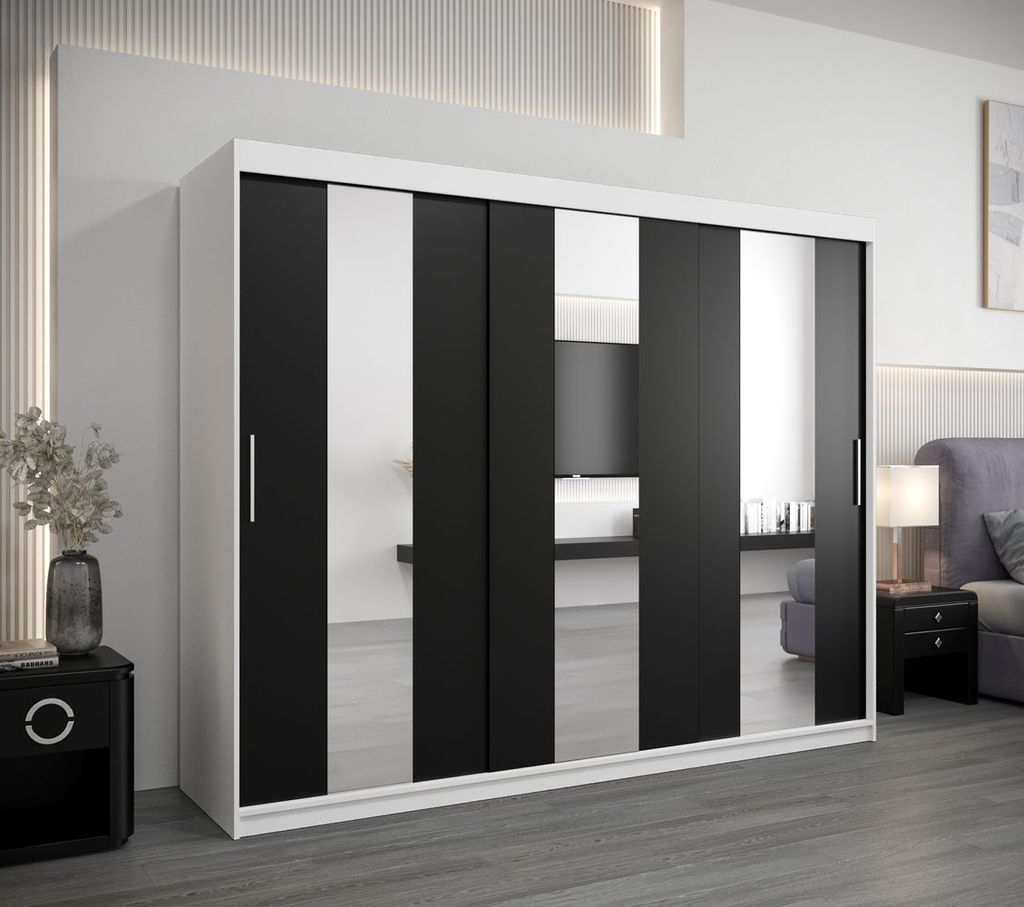 Kleiderschrank mit Schiebetüren DORA – Breite 250 cm, weiß/schwarz