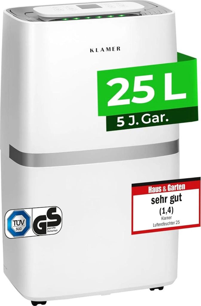 KLAMER Luftentfeuchter elektrisch 25L, 195m³ Luftumwälzung Produktbild 