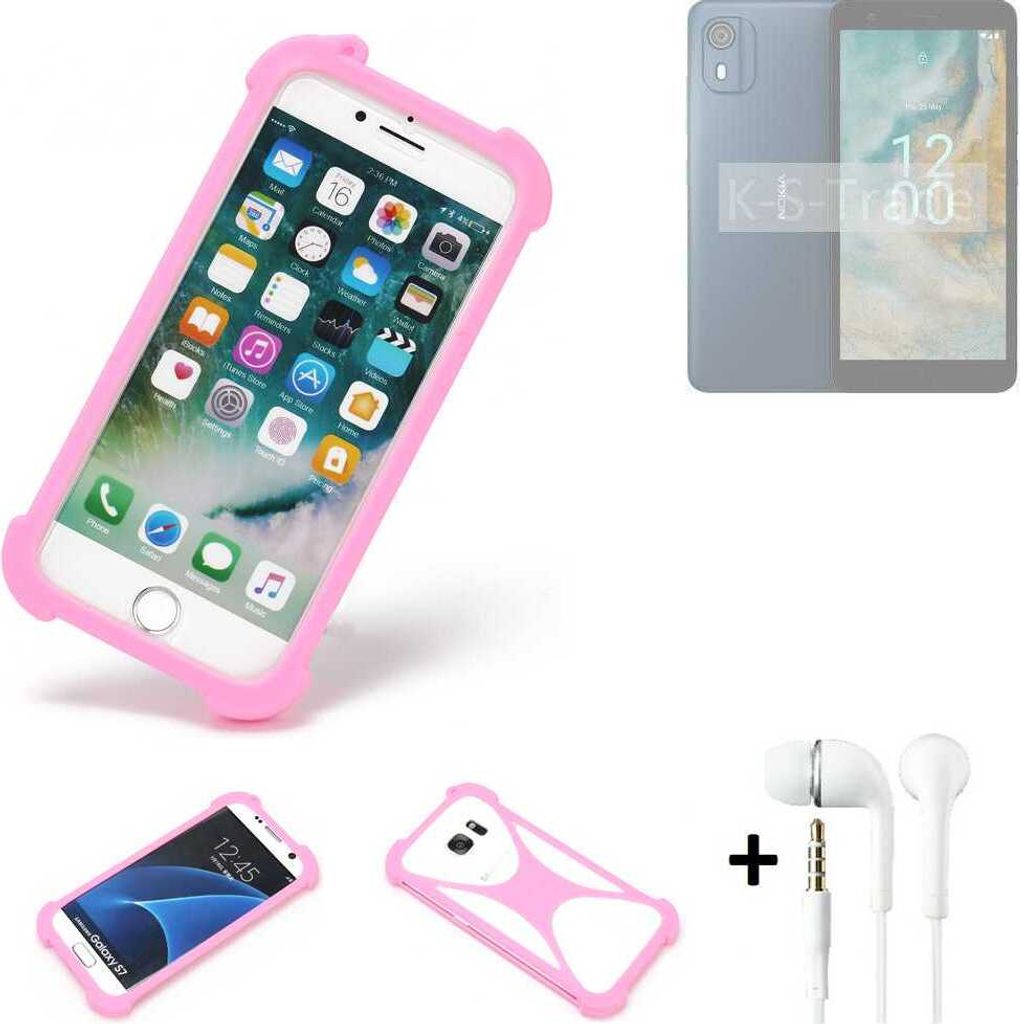 K-S-Trade Bumper + Kopfhörer kompatibel mit Nokia CO2 Handy Hülle Schutzhülle Silikon Schutz Hülle Cover Case Silikoncase Silikonbumper TPU