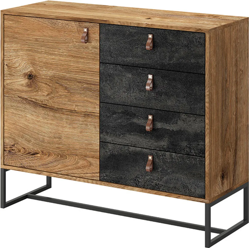 Commode Moderne 103 cm Chêne Ribbeck et Pierre - 4 Tiroirs Spacieux