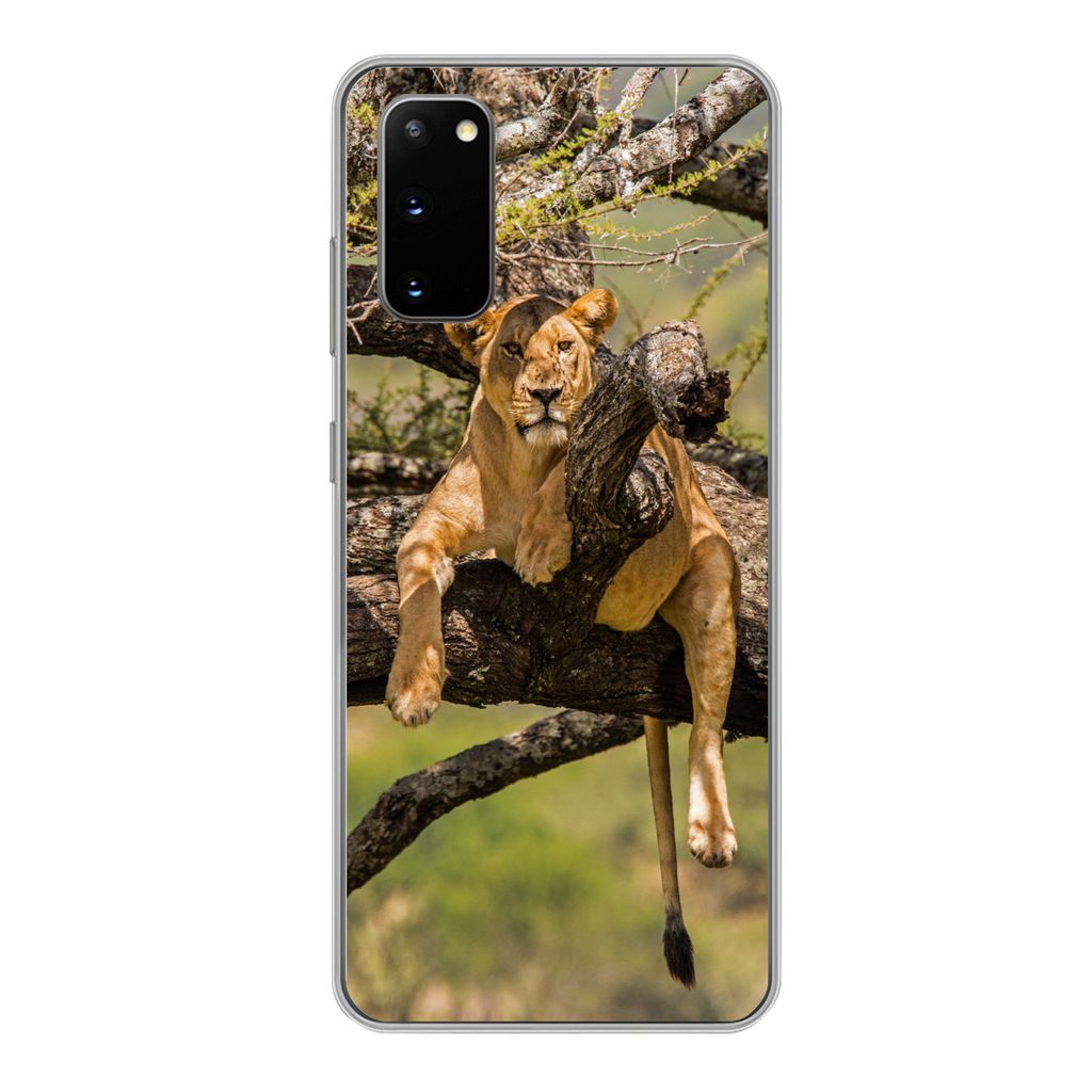 MuchoWow Handyhülle Schutzhülle Hülle für Samsung Galaxy S20 Löwe - Baum - Braun Silikon Softcase Handy Hülle - Bild