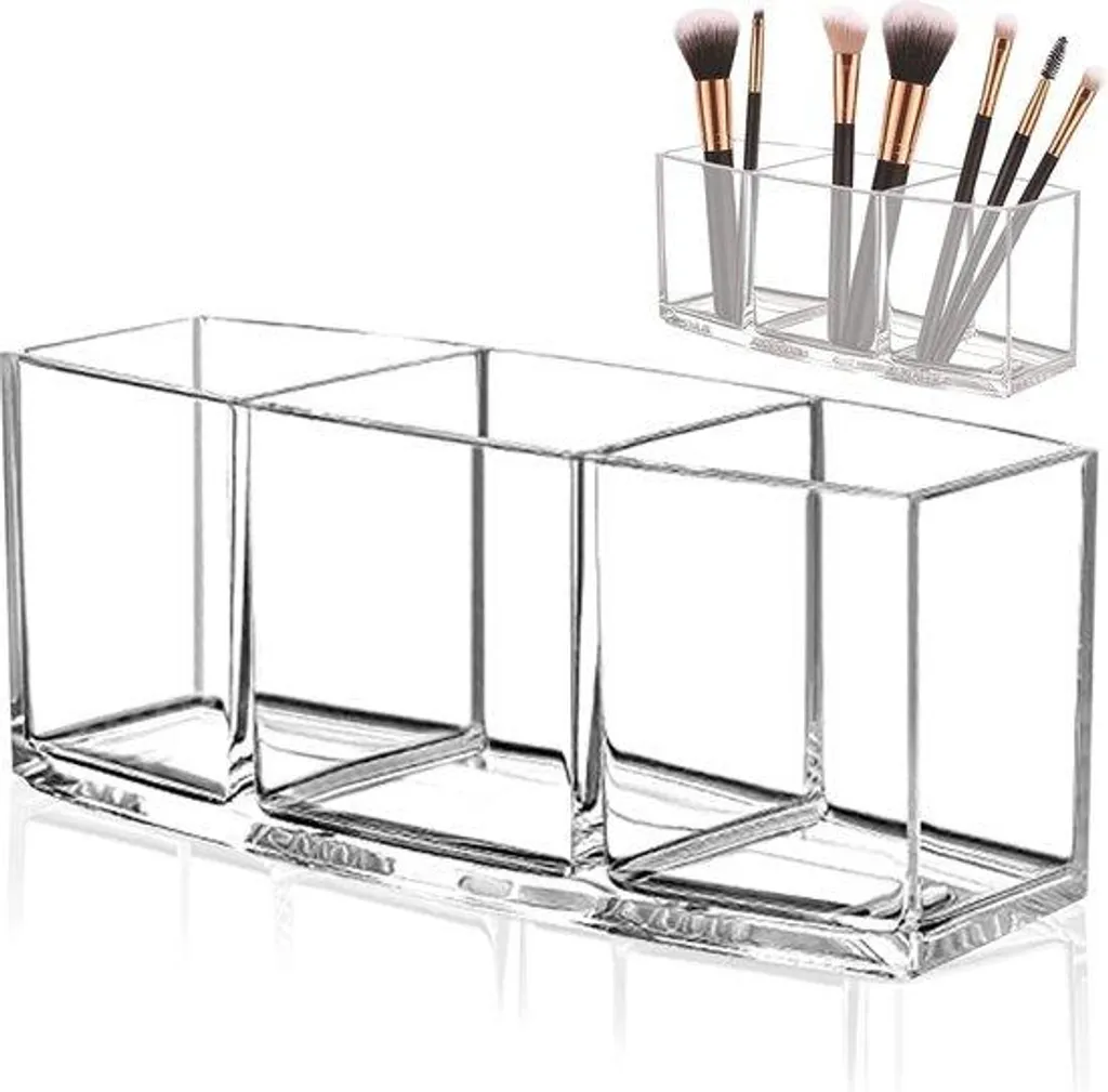 Porte-pinceaux maquillage transparent - Organisateur rigide en plastique