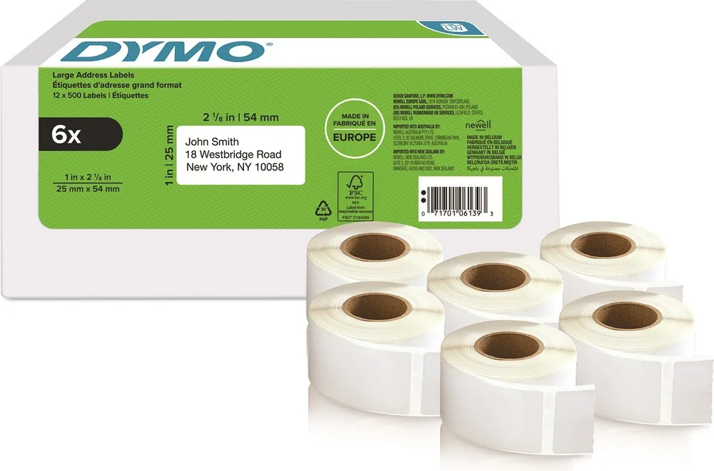 6x Rotoli Dymo 2177564 25x54mm | Etichette Termiche Alta Qualità