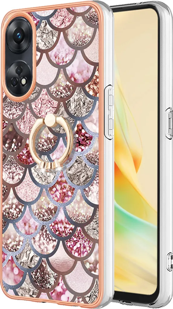 Custodia Oppo Reno8 T 4G Silicone TPU con Anello e Fantasia Caffè