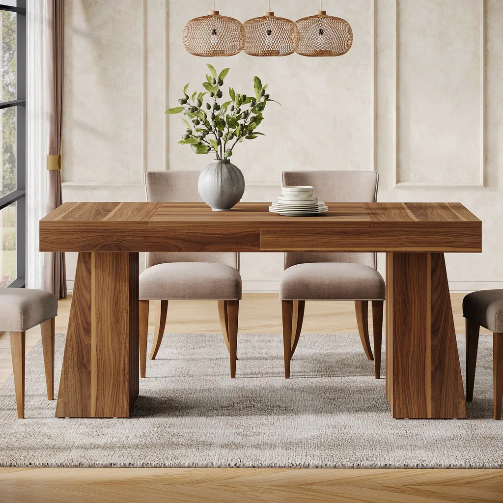 Table à manger bois stable 140 cm Tribesigns, plateau marron rustique 6p