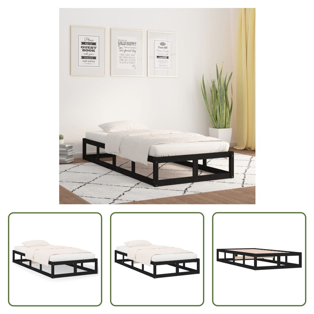 The Living Store Massivholzbett Schwarz 75x190 cm