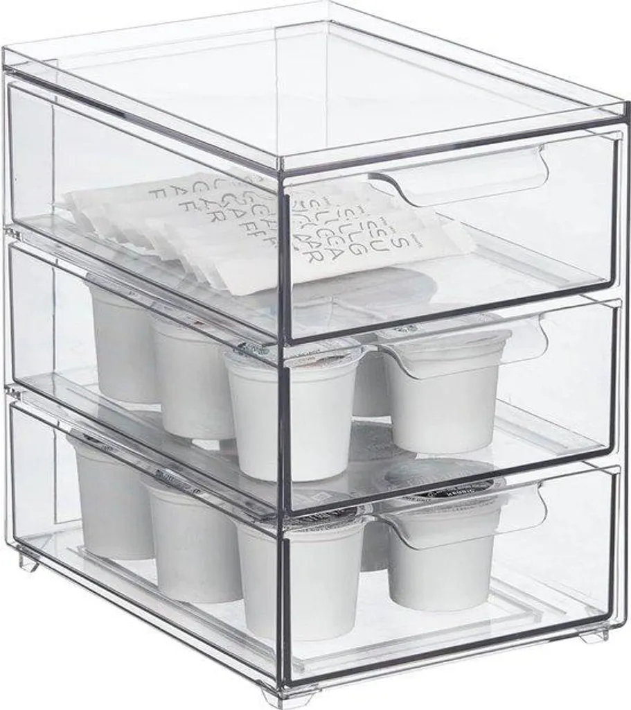 Tour de rangement 3 tiroirs plastique cristal pour placards de cuisine