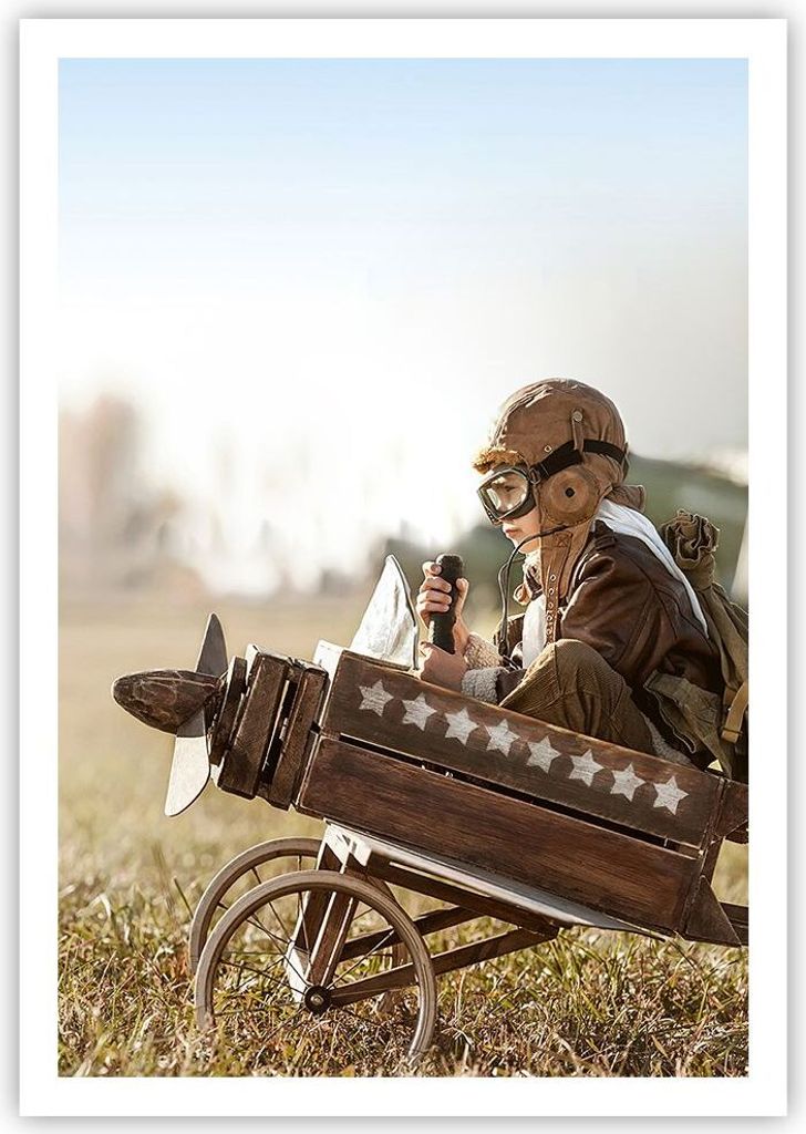 Poster - Poster ohne Rahmen - Kindheit Flugzeug Spielzeug - 70x100 cm - Wand Bild - Wanddeko - Wandbilder - Kunstposter - Wandposter - Bilder - Kun...