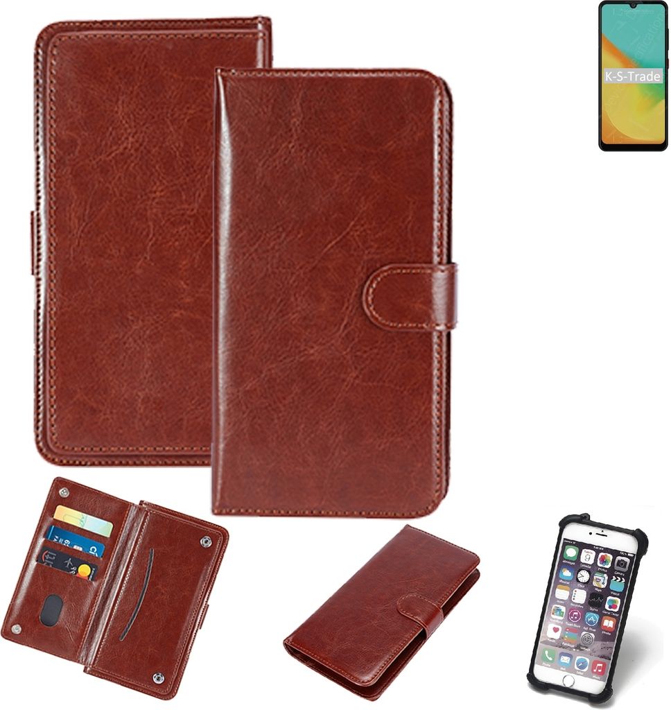 K-S-Trade 360° Hülle kompatibel mit ZTE Blade A7 Helio P60 braun Kunstleder Case BookCase WalletCase Kunstlederederhülle Handyhülle, Rundumschutz