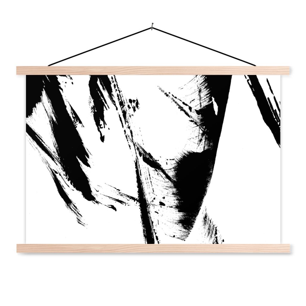 MuchoWow Textilposter Farbe - Schwarz - Abstrakt 120x80 cm mit holzfarbenen Rahmen - Aufhängeset