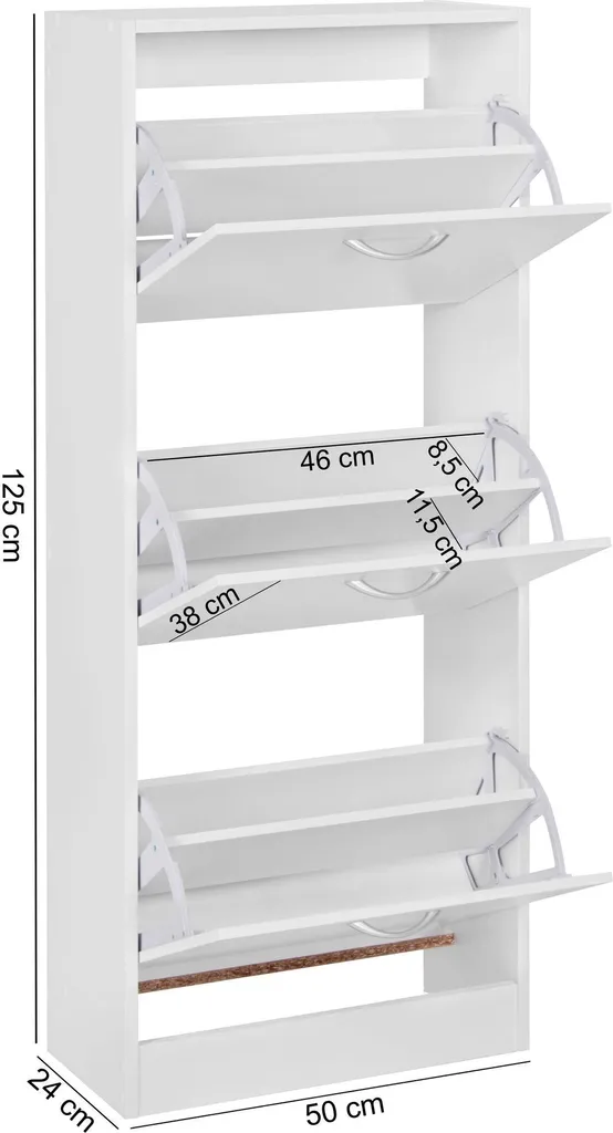 Armoire à chaussures BELLA - Meuble 3 compartiments rabattables blanc - 2