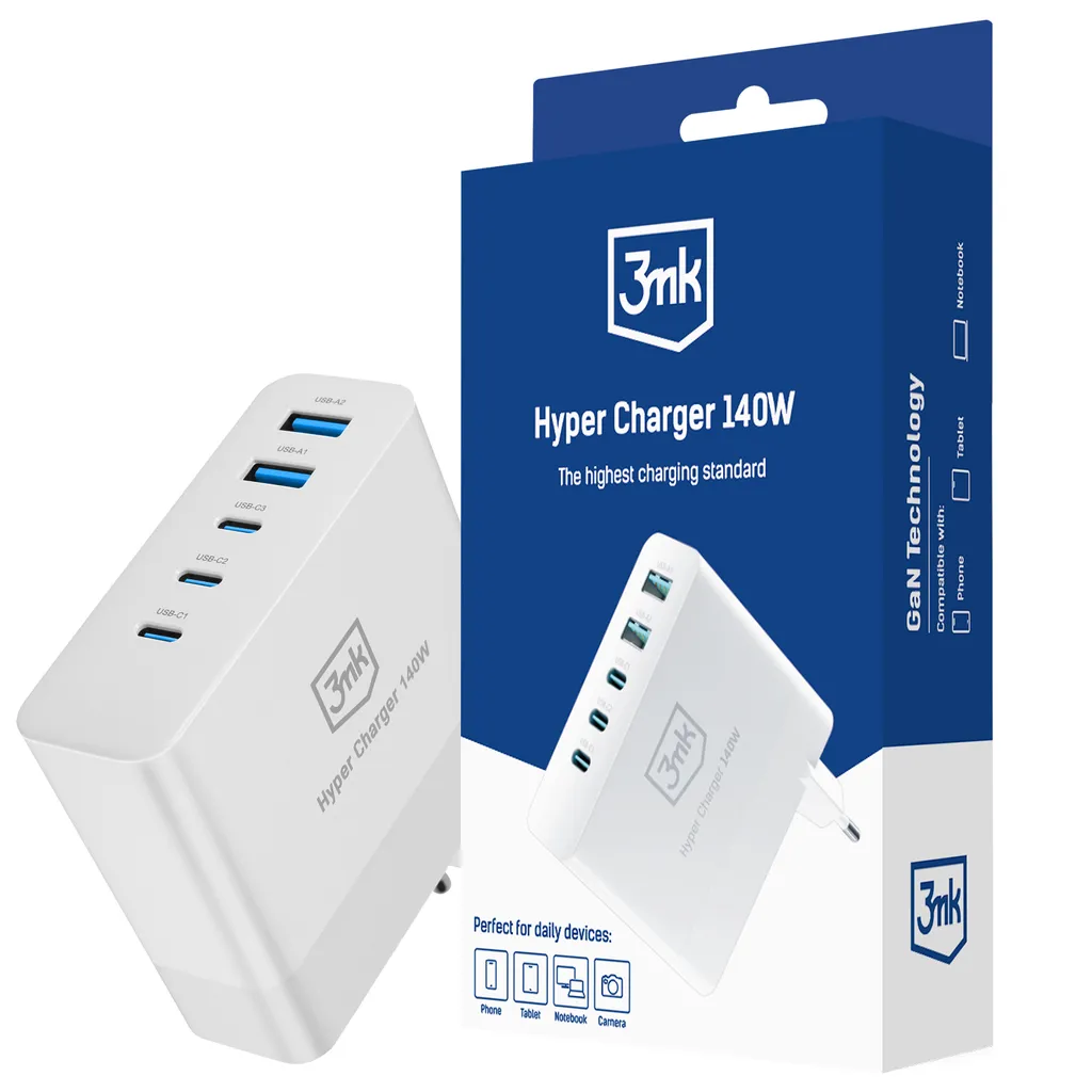 3mk Hyper Charger GaN 140W 3x USB-C 2x USB-A - bianco - 2