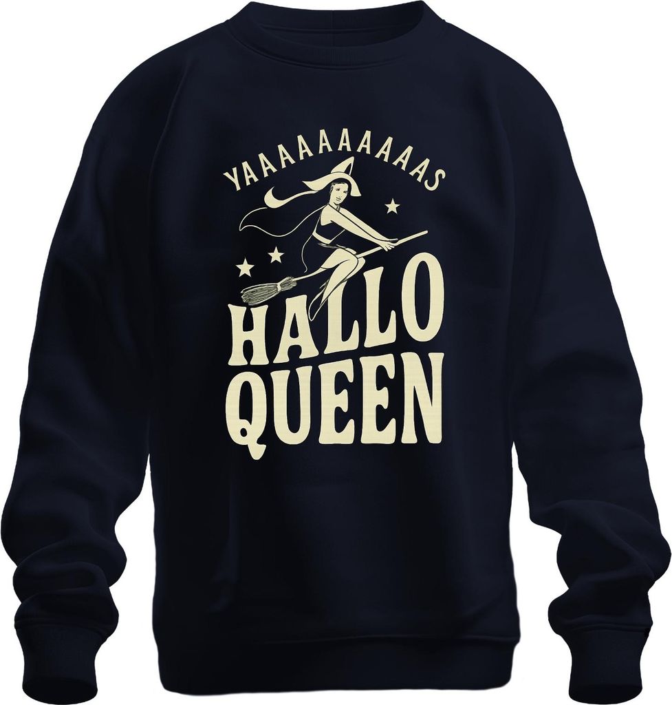 Hallo Queen Hexe Besen Yaaaaaas Halloween Retro Vintage Lustig Uni Sweatshirt Pullover, Navy, L