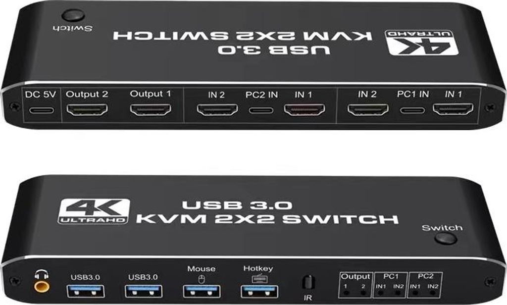 ZELURXX KVM přepínač 2x2 HDMI 4K@60Hz s audio výstupem, USB Obrázek produktu 