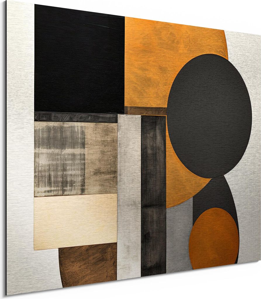 DEQORI Alu-Dibond Bild Silber 80x60 cm 'Kreise im System' Wandbild Metall dünn Design