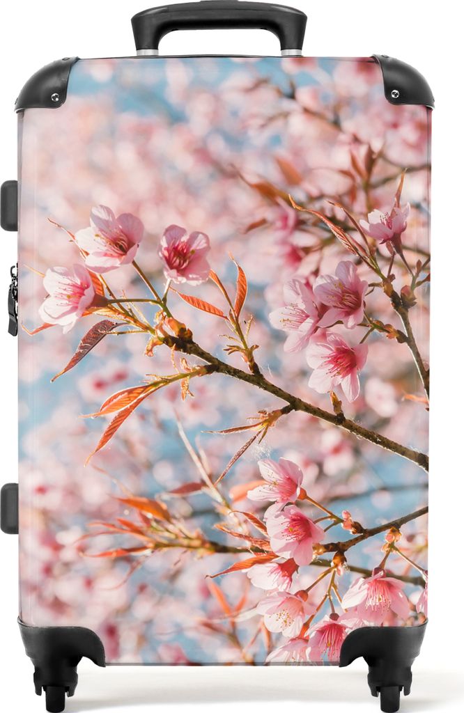NoBoringSuitcases.com Großer Koffer - Sakura - Frühling - Blumen - Rosa - Botanisch - Kombinationsschloss TSA - Hartschalen Trolley 4 Rollen - ...