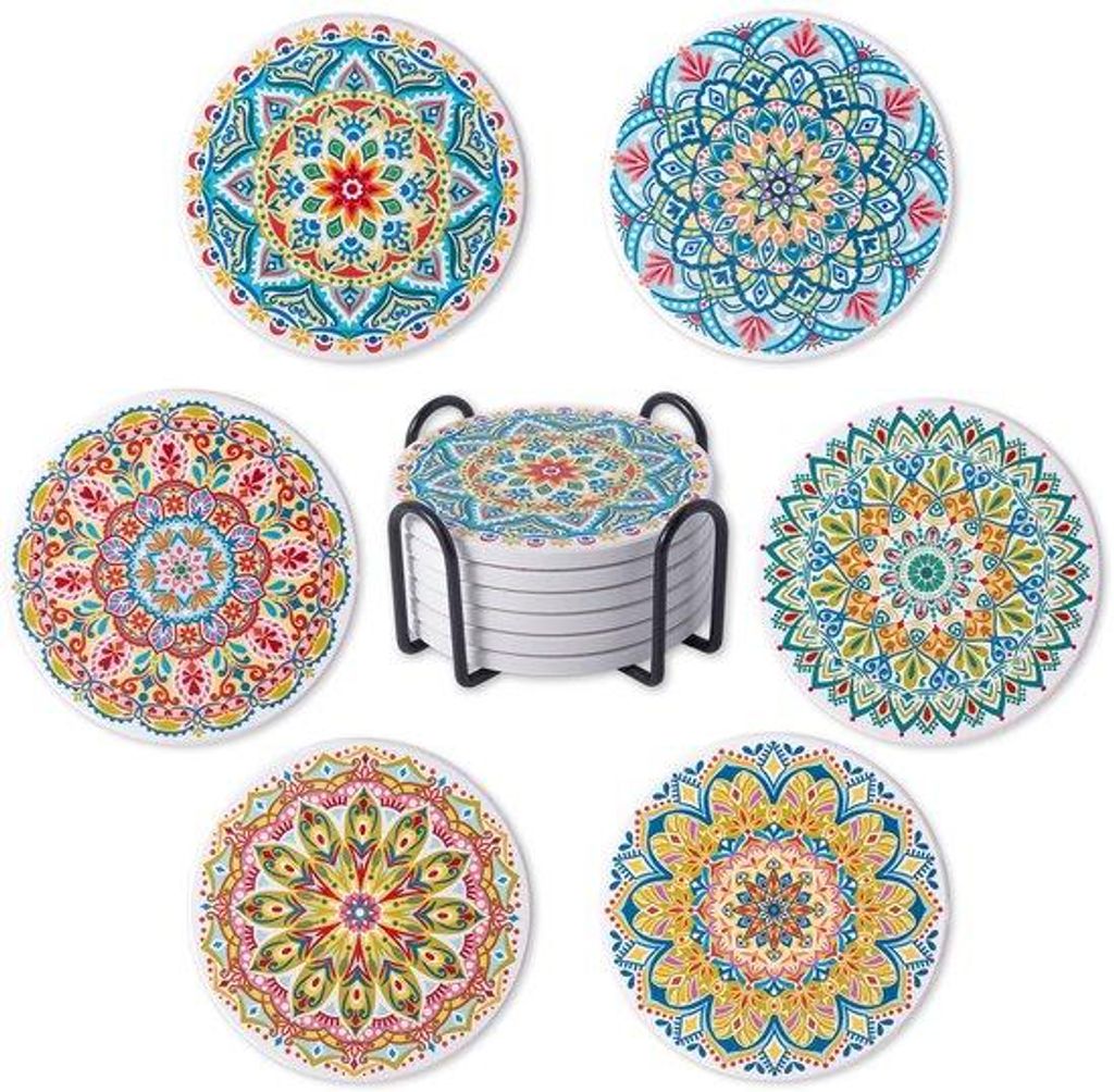 Keramische Salontafel-Untersteller, 6er Set, grün, ca. 10 cm