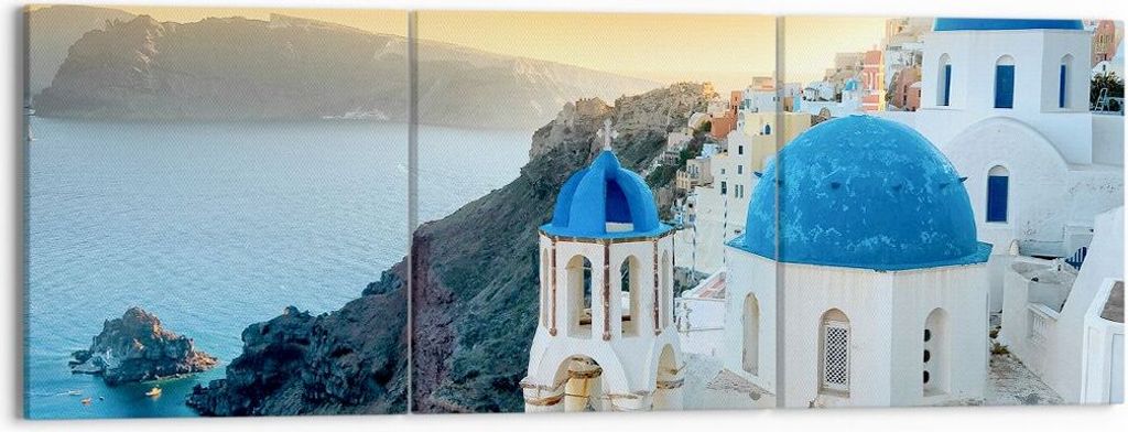 Bild auf Leinwand - Leinwandbild - Santorini Griechenland Urlaub Insel - 150x50cm - Wand Bild - Wanddeko - Leinwanddruck - Bilder - Kunstdruck - Le...