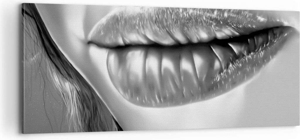 Bild auf Leinwand - Leinwandbild - Lippen Gesicht weiblich Lippenstift - 100x40cm - Wand Bild - Wanddeko - Leinwanddruck - Bilder - Kunstdruck - Le...