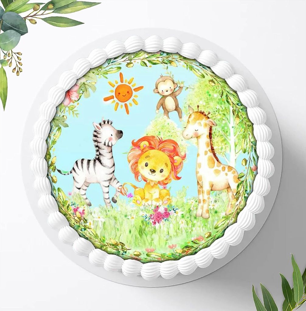 Für die Geburtstags Torte ein Tortenaufleger, Zuckerbild mit dem Motiv: Safari, Essbares Foto für Torten, Fondant, Ø 20cm, 0809z