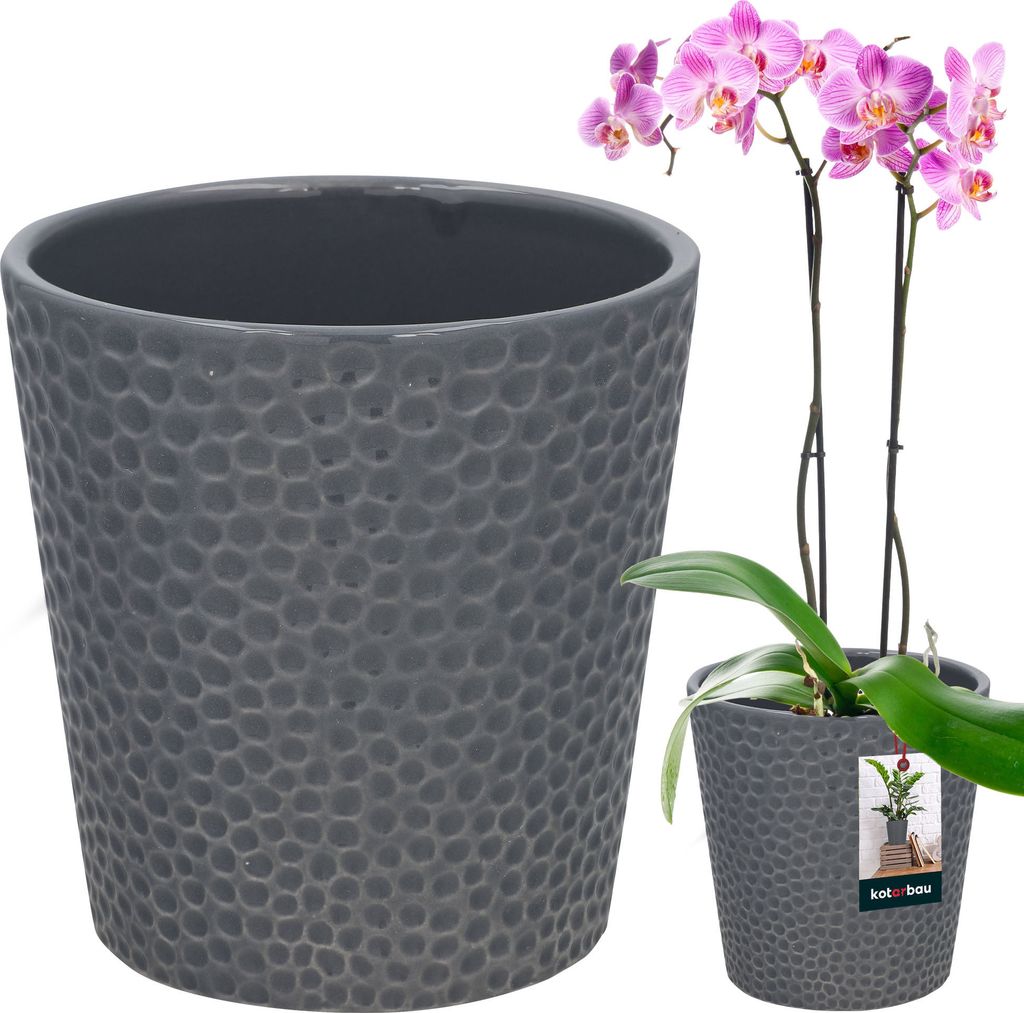 KOTARBAU Blumentopf Aschefarbe Keramik glasiert 9,5 cm Höhe: 11 cm Orchideentopf Keramik Blumentöpfe Keramik Blumentopf Keramik Pflanztopf...