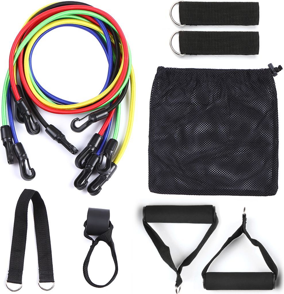 11-teiliges Widerstandsbänder-Set für Workout, Fitness, Übungsschlauchbänder, Türanker, Knöchelriemen, gepolsterte Griffe mit Tragetaschen