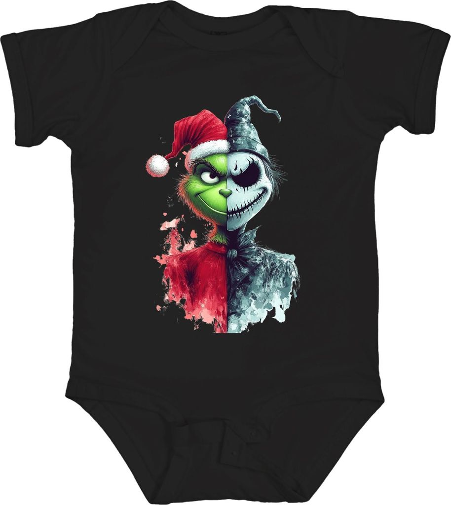 Grinch Jack Skellington Halb Gesicht Weihnachten Horror Vintage Unisex Baby Body, Schwarz, 0/3