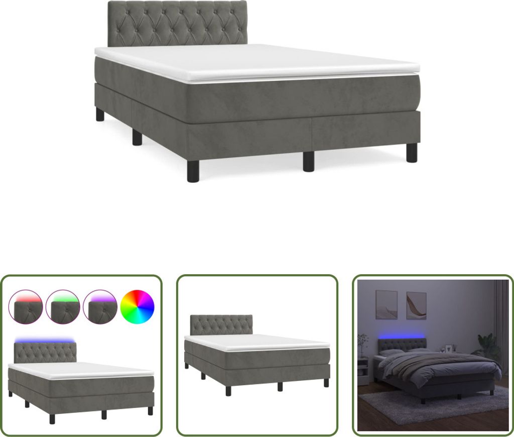 The Living Store Boxspringbett mit Matratze & LED Dunkelgrau 120x190 cm Samt