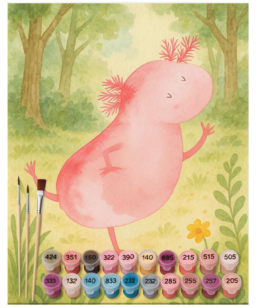 Mr. & Mrs. Panda Malen nach Zahlen Axolotl Tanzen Design 40 x 50 cm Mit Rahmen - Weiß - Geschenk, kreativ set, Beste Freundin, Freudig, gut Gelaun...