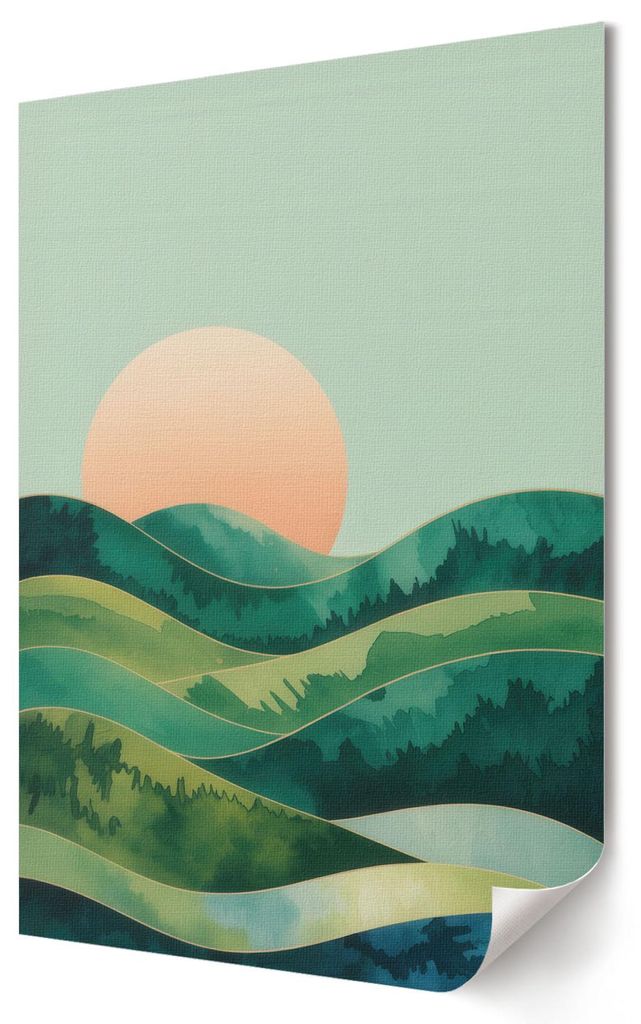 Grüne Hügel- Kunstdruck A1 (59x84 cm) - Ausdrucksstark, modern- Wandbild für Wohnzimmer Schlafzimmer & Flur, Modernes Poster Wanddeko, Ungerahmt